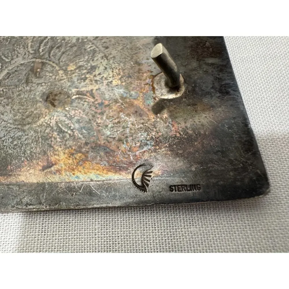Vintage Hopi Sterling Silver Belt Buckle 44 gr Sunburst Engraved Native American